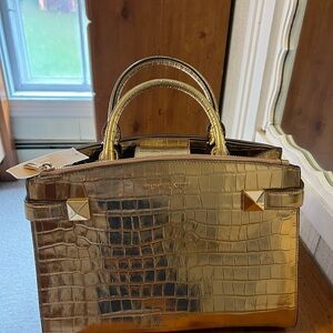 Michael Kors Metallic Gold Croc-Embossed Satchel